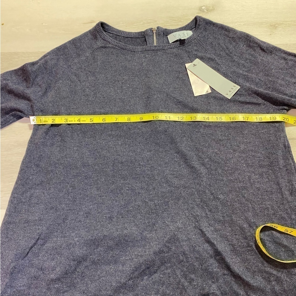 NWT Joan Vass Washed Denim Heather Zip Back Pullover Sweater, Size Large - Picture 10 of 11